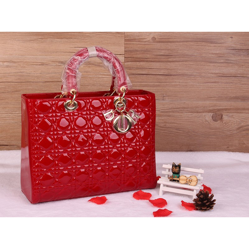 Lady Dior Bag Medium Bag D1667 Red Patent Leather Gold