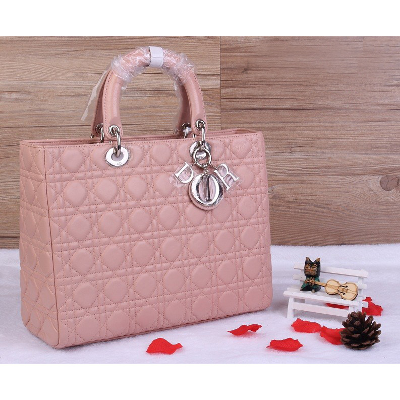 Lady Dior Bag Medium Bag Sheepskin Leather D1667 Cherry pink