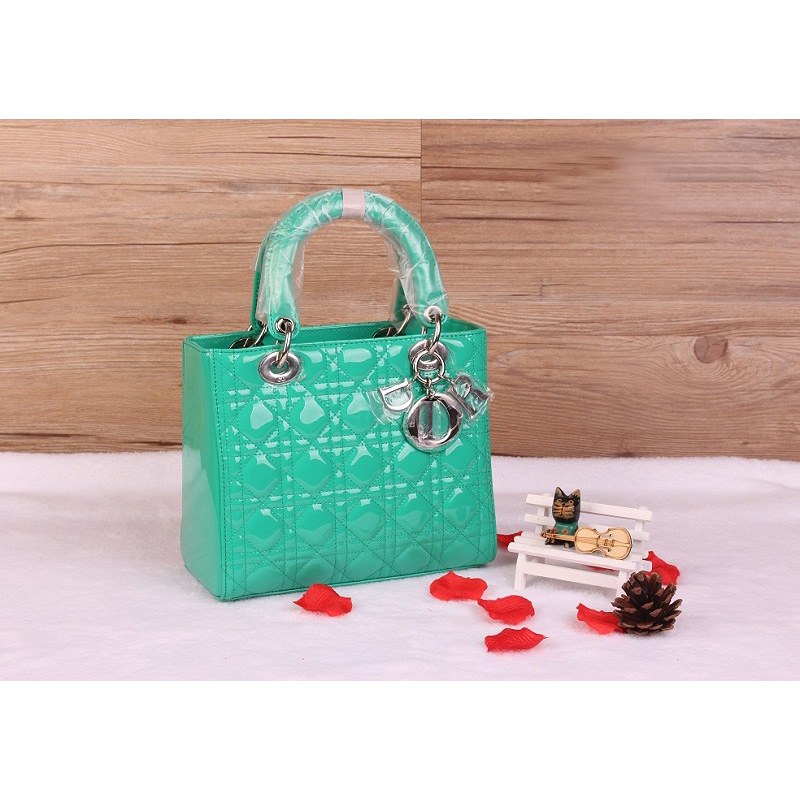 Lady Dior Bag Patent leather D1655 AppleGreen with Silver