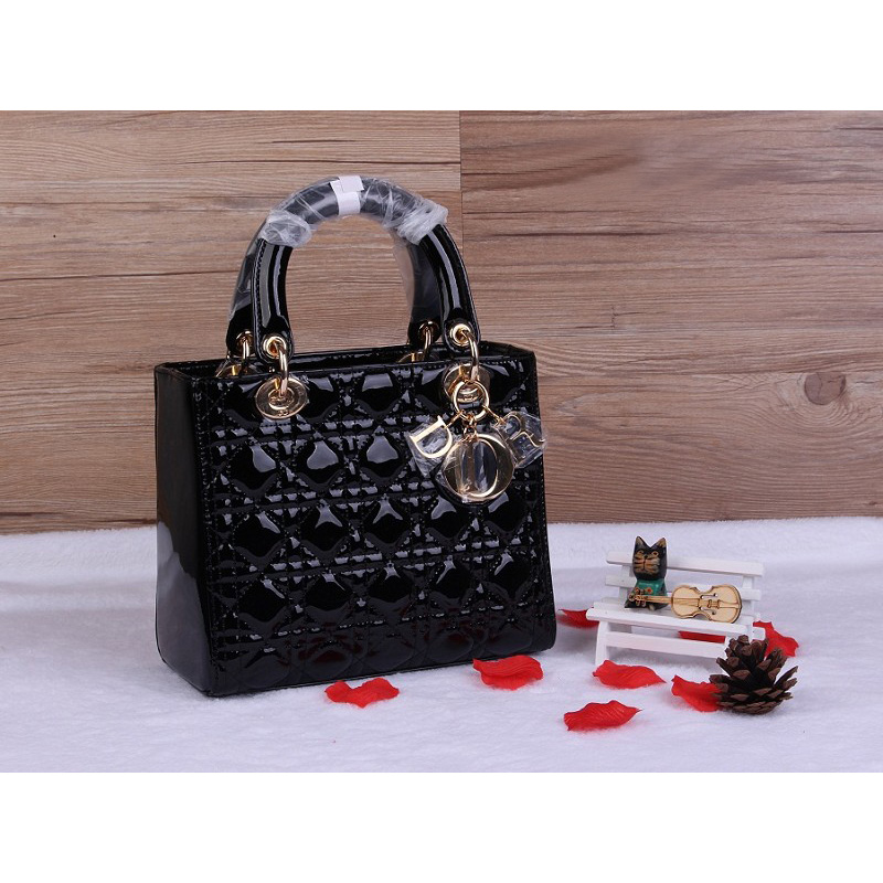 Lady Dior Bag Patent leather D1655 Black with Gold