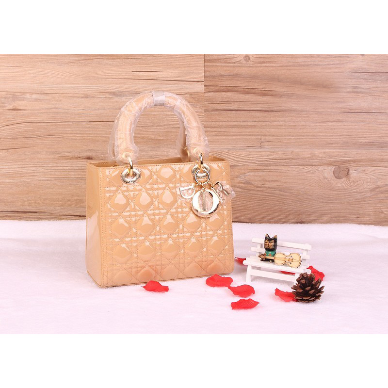 Lady Dior Bag Patent leather D1655 Champagne with Gold