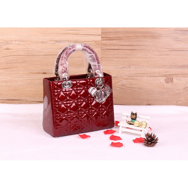 Lady Dior Bag Patent leather D1655 Pearly Red with Silver