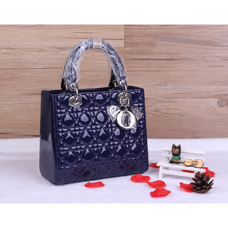 Lady Dior Bag Patent leather D1655 PurplishBlue with Silver