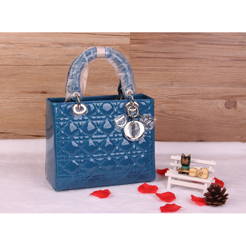 Lady Dior Bag Patent leather D1655 Ultimate Blue with Silver