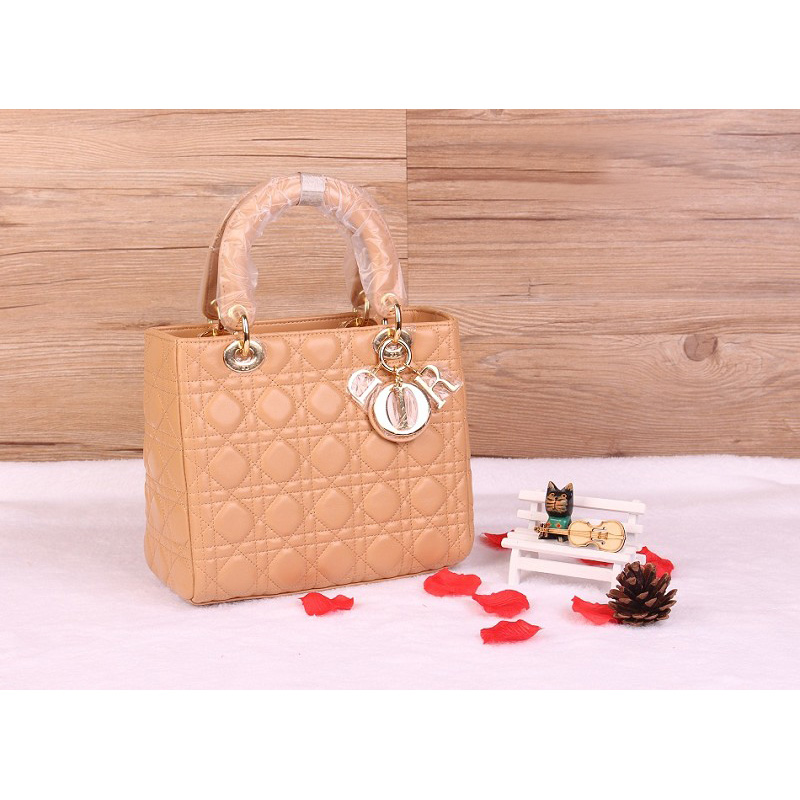 Lady Dior Bag Sheepskin Bag D1655 Apricot with Gold