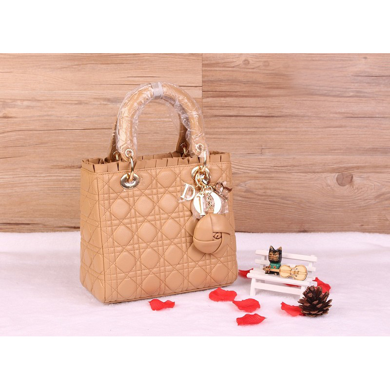 Lady Dior Bag Sheepskin Bag D1655 Apricot with Gold