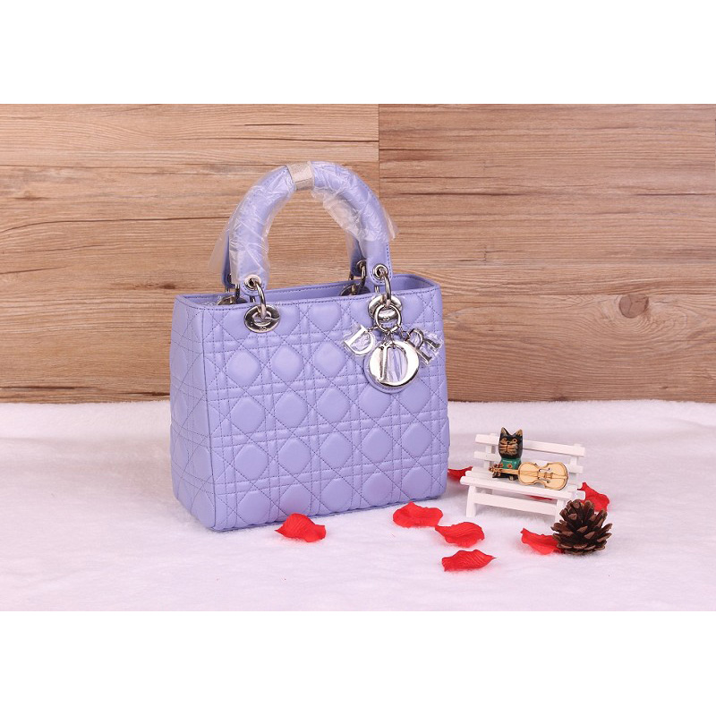 Lady Dior Bag Sheepskin Bag D1655 Dark Lavender with Silver