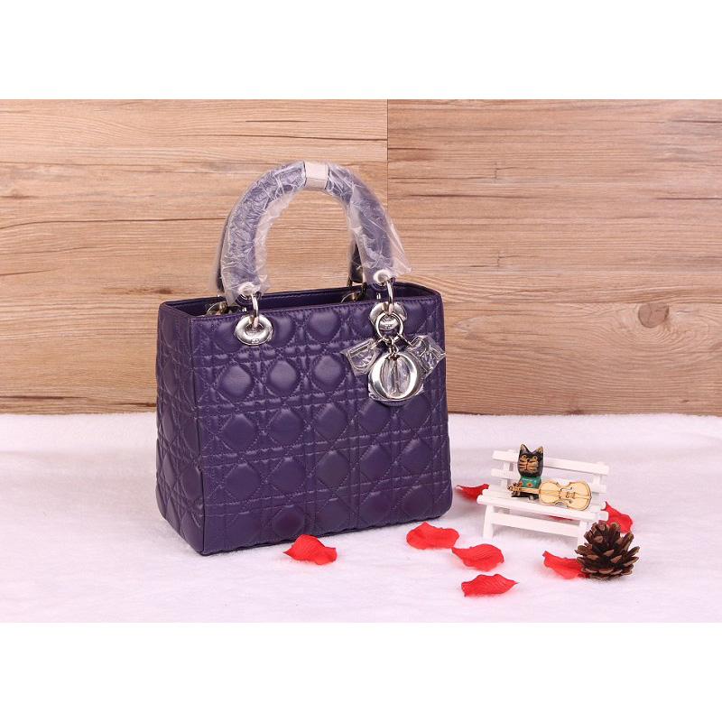 Lady Dior Bag Sheepskin Bag D1655 DarkPurple with Silve