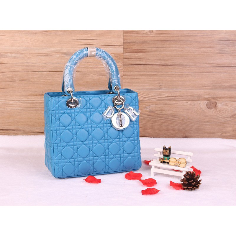 Lady Dior Bag Sheepskin Bag D1655 LightBlue with Silver