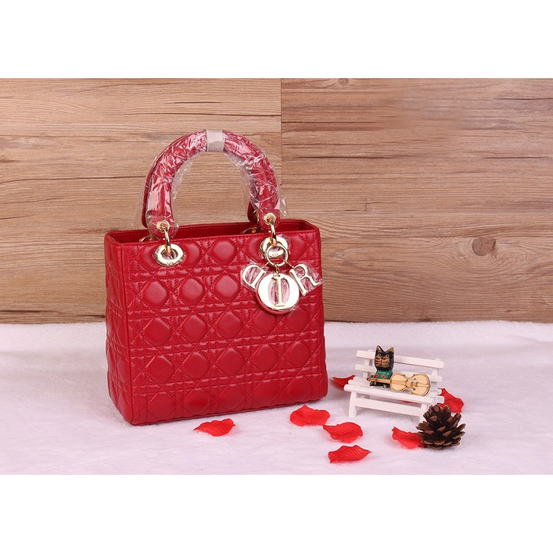 Lady Dior Bag Sheepskin Bag D1655 Red with Gold