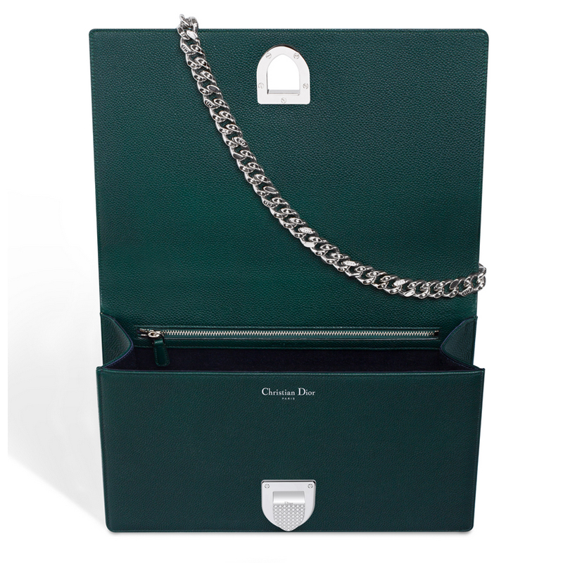 Large Diorama flap bag in Deep Green grained calfskin