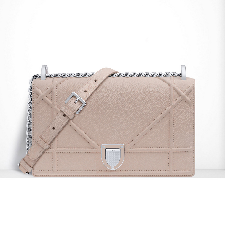 Large Diorama flap bag in Rose Poudre grained calfskin