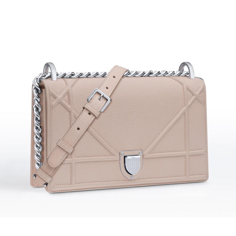 Large Diorama flap bag in Rose Poudre grained calfskin