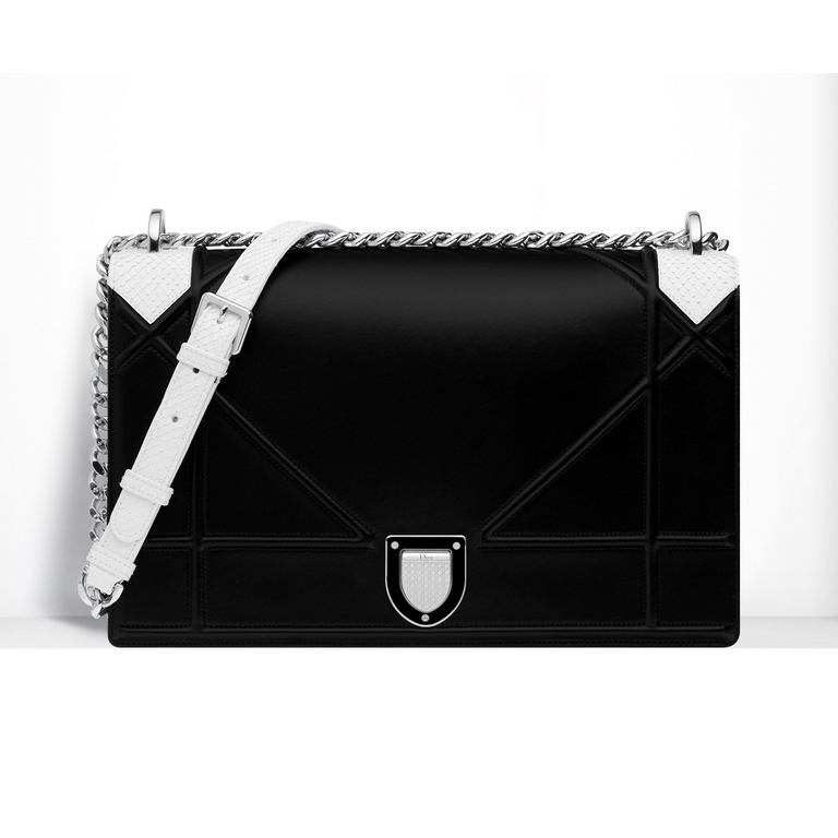 Large Diorama flap bag in black lambskin