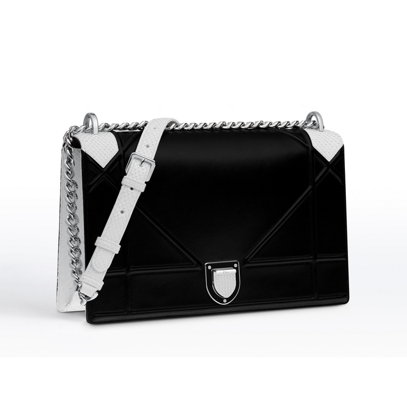 Large Diorama flap bag in black lambskin