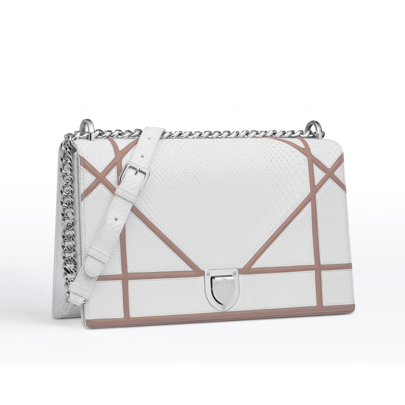 Large Diorama flap bag in white glossy python