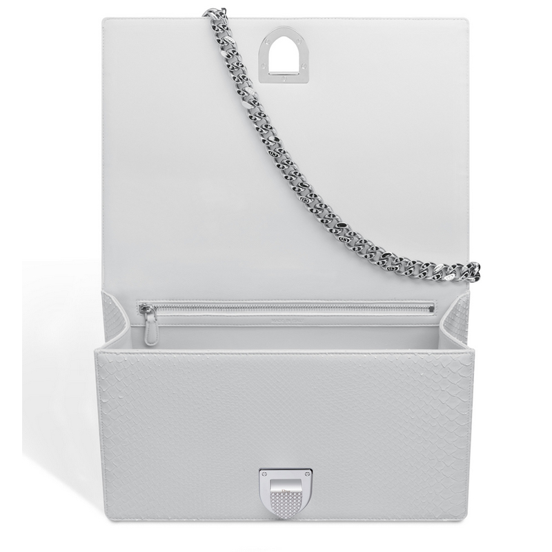 Large Diorama flap bag in white glossy python