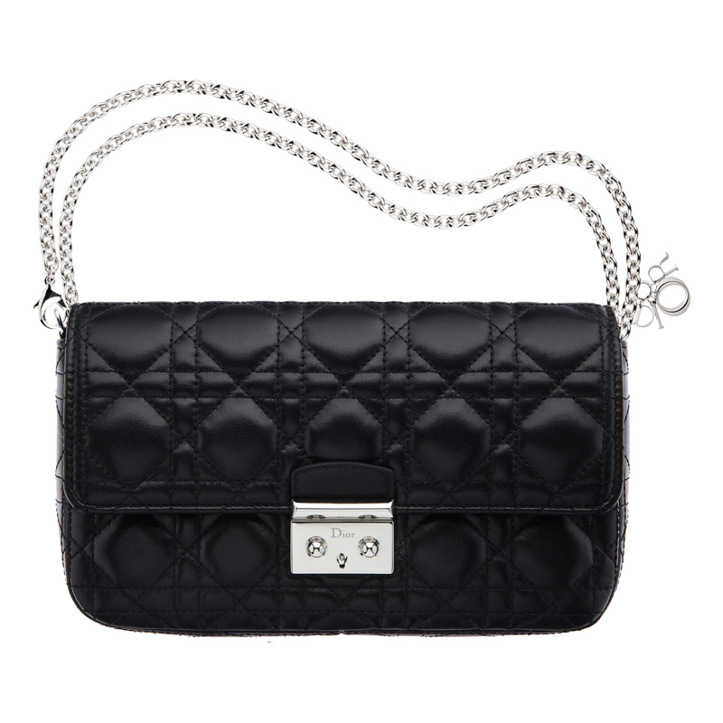 Large black leather Miss Dior Promenade pouch