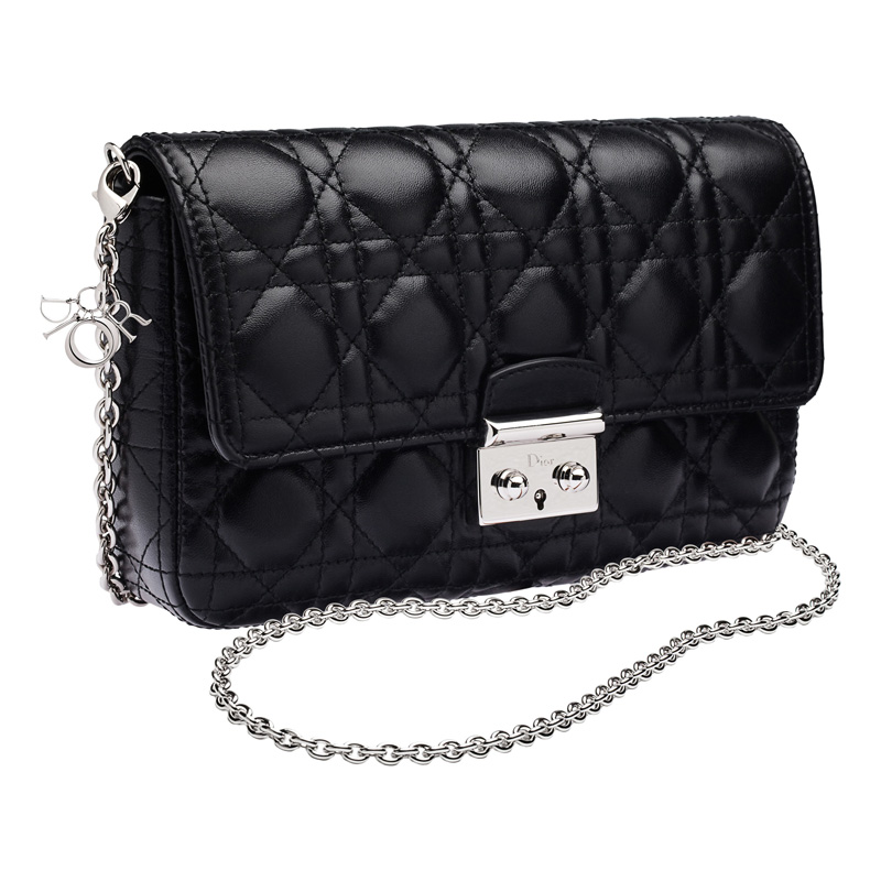 Large black leather Miss Dior Promenade pouch