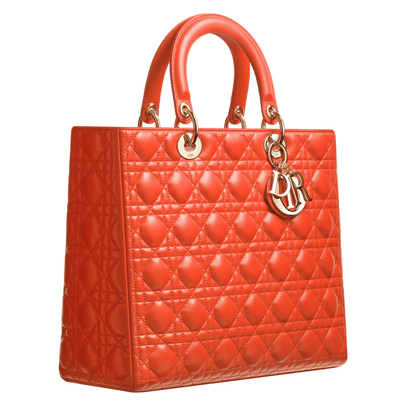 Large orange Lady Dior leather bag