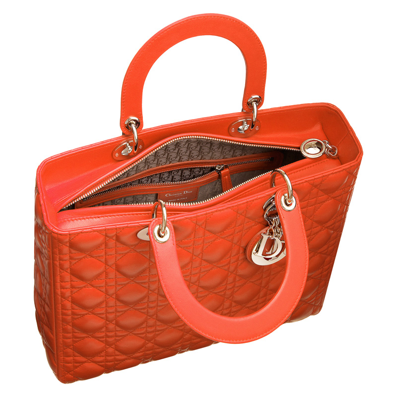 Large orange Lady Dior leather bag