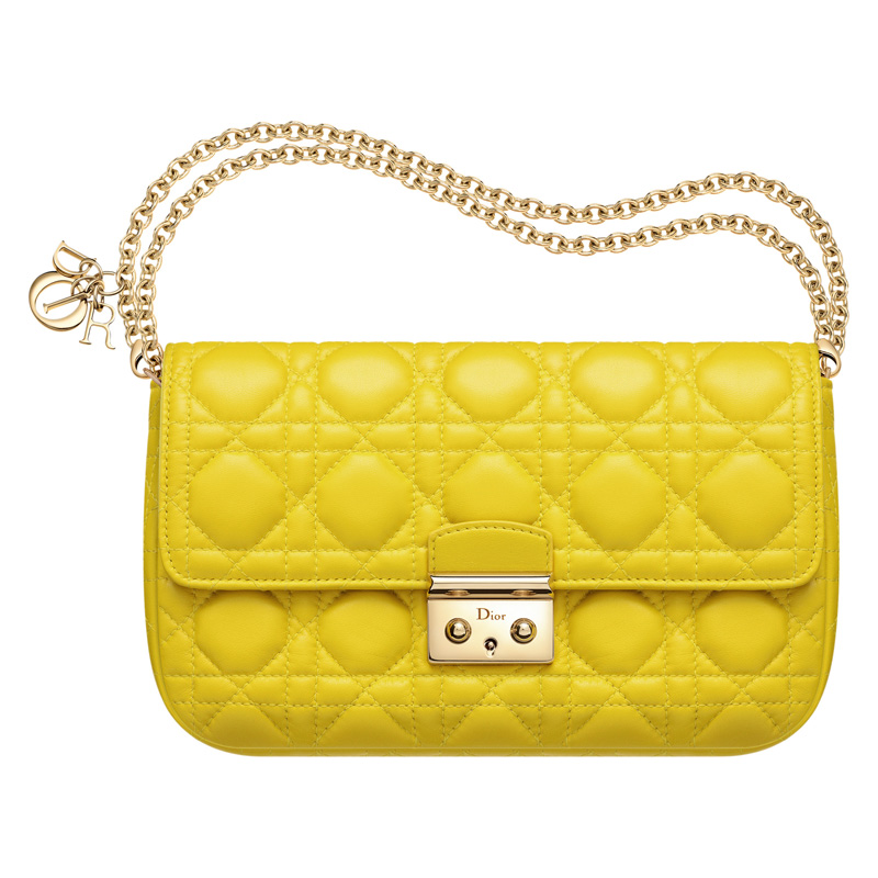 Miss Dior Promenade large pouch in Jaune Vif leather