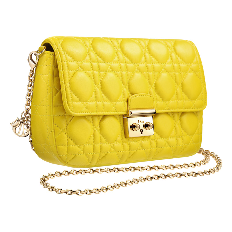 Miss Dior Promenade large pouch in Jaune Vif leather