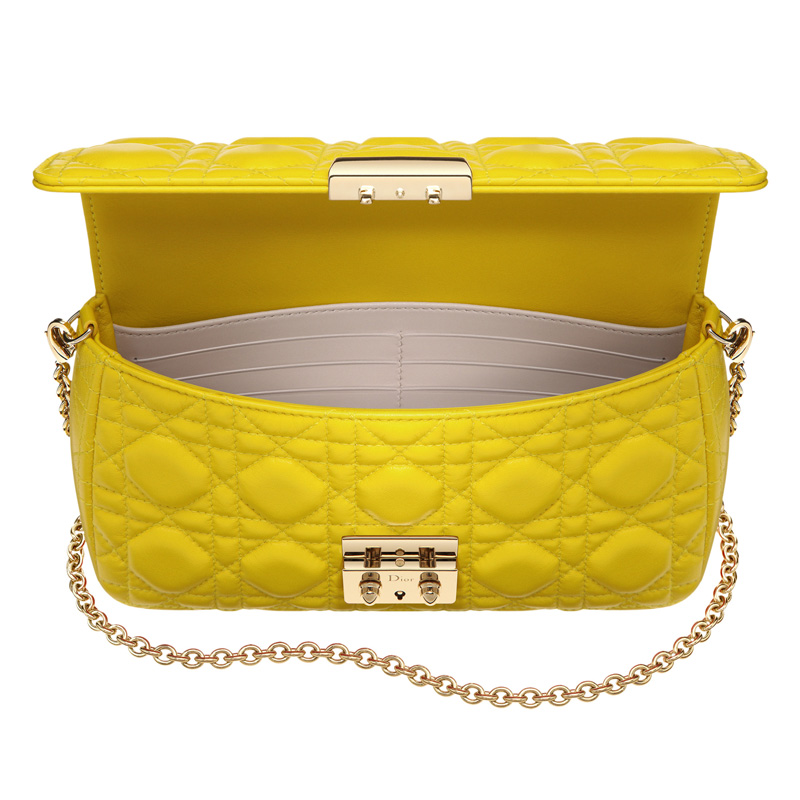 Miss Dior Promenade large pouch in Jaune Vif leather