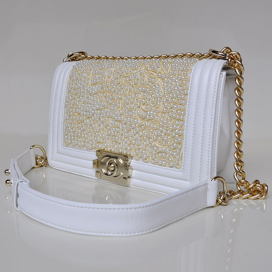 Newest Boy Chanel Flap Shoulder Bag Pearl A67086 White