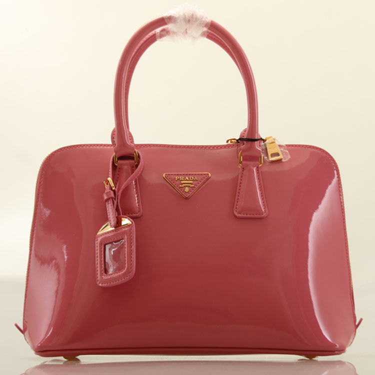 PRADA Patent Leather Two Handle Bag 0837 in Cherry pink