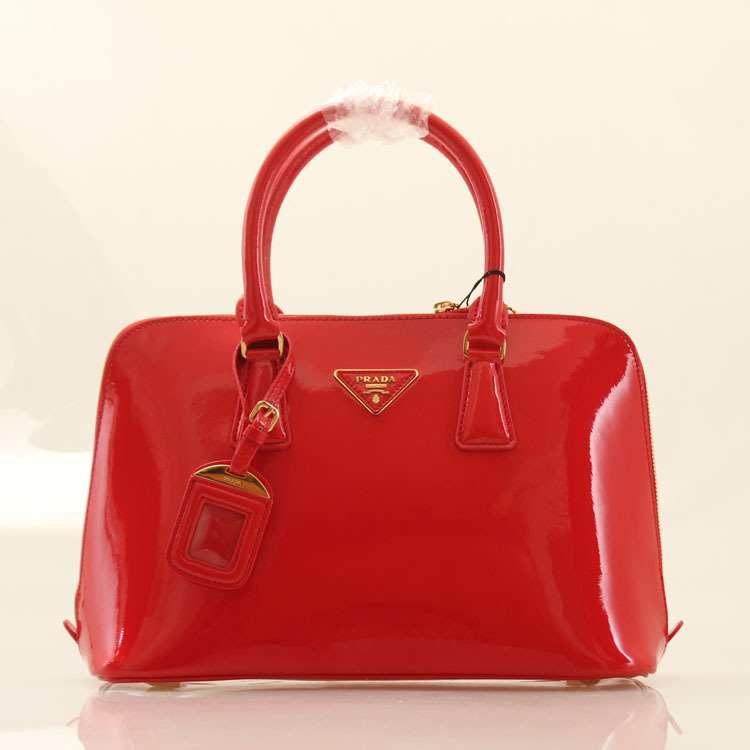 PRADA Patent Leather Two Handle Bag 0837 in Red