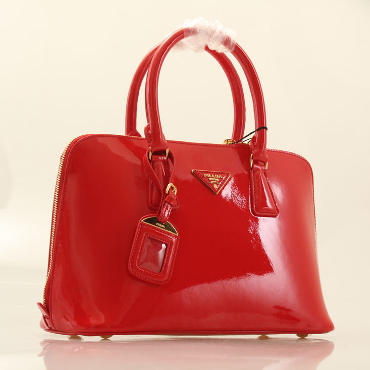 PRADA Patent Leather Two Handle Bag 0837 in Red