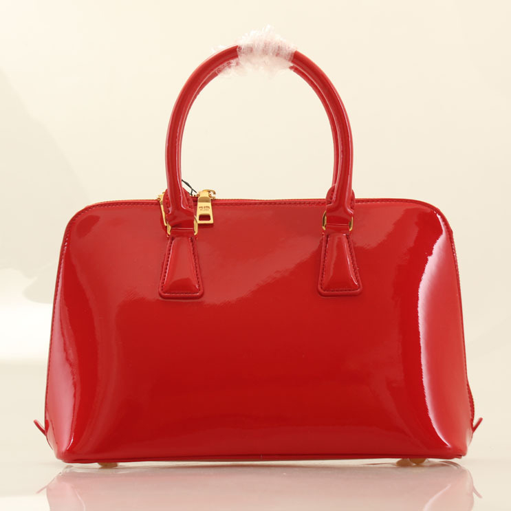 PRADA Patent Leather Two Handle Bag 0837 in Red