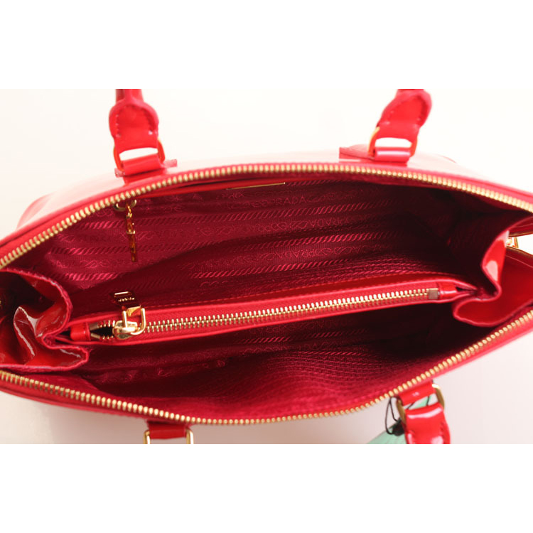 PRADA Patent Leather Two Handle Bag 0837 in Red