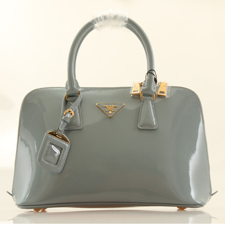 PRADA Patent Leather Two Handle Bag 0837 in Turquoise