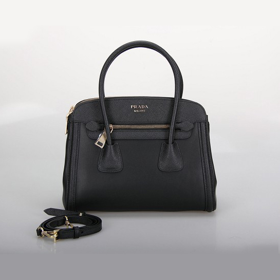 PRADA Saffiano Cuir and City Calf Leather Tote Bag BN2596 in Black