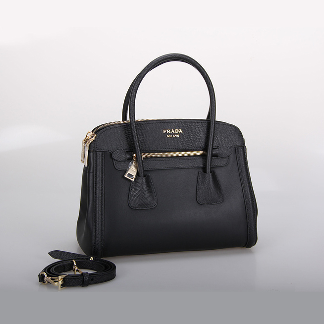 PRADA Saffiano Cuir and City Calf Leather Tote Bag BN2596 in Black