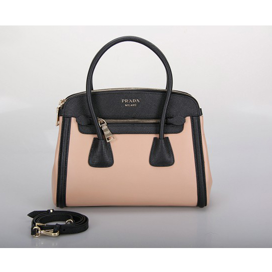 PRADA Saffiano Cuir and City Calf Leather Tote Bag BN2596 in Pink with Black