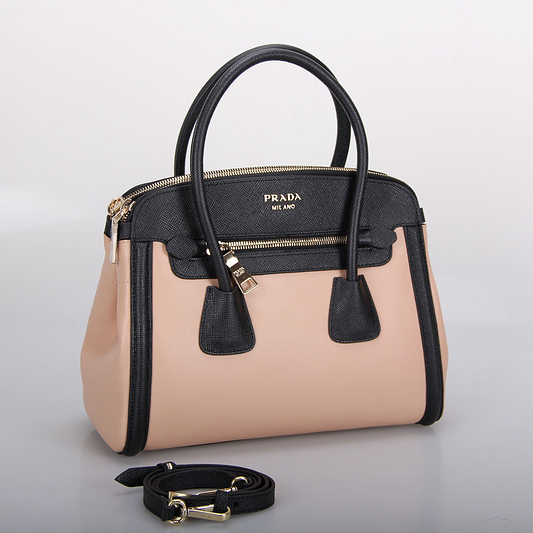 PRADA Saffiano Cuir and City Calf Leather Tote Bag BN2596 in Pink with Black