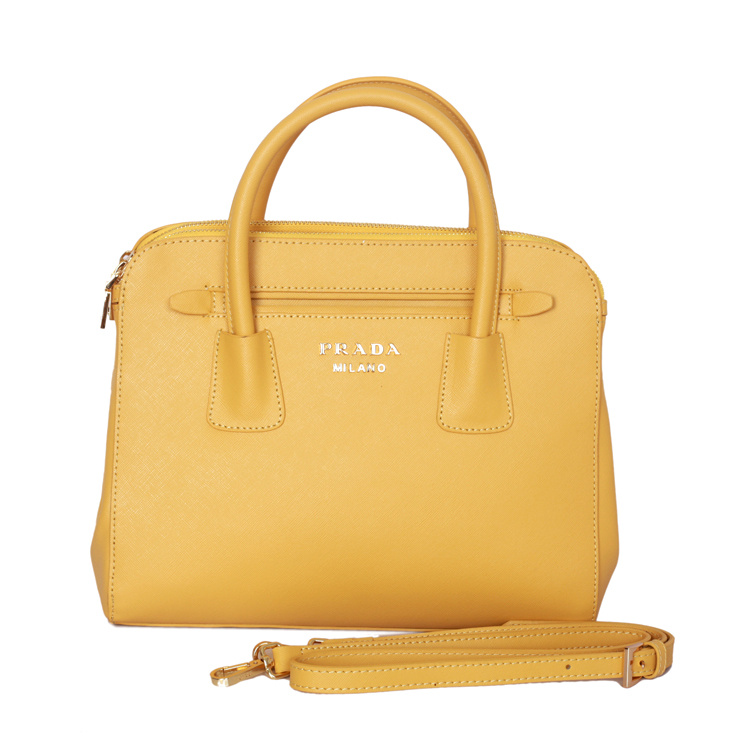 PRADA Saffiano Cuir and City Calf Leather Tote Bag BN2596 in Yellow