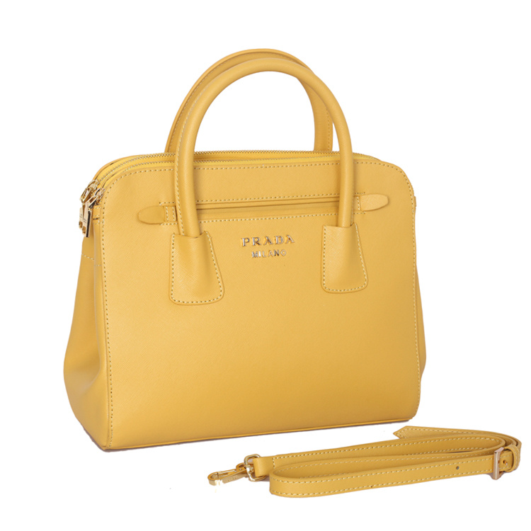 PRADA Saffiano Cuir and City Calf Leather Tote Bag BN2596 in Yellow