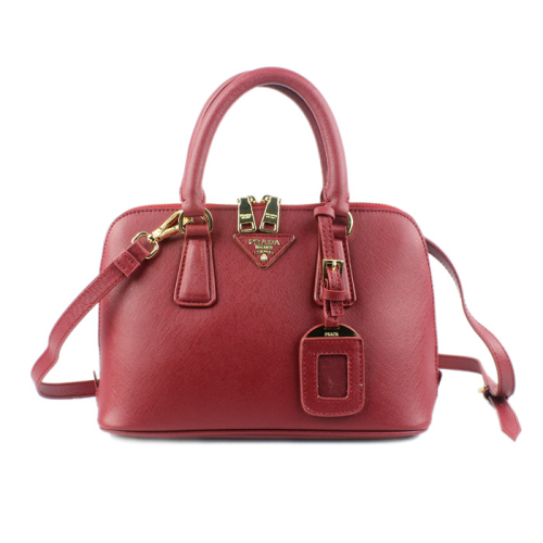 PRADA Saffiano Leather 25CM Two Handle Bag 0811 in Burgundy