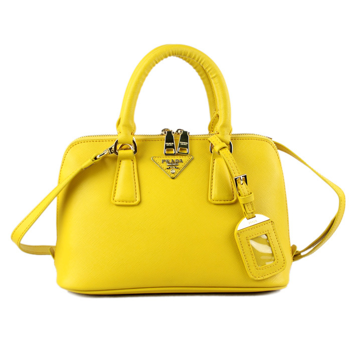 PRADA Saffiano Leather 25CM Two Handle Bag 0811 in Yellow