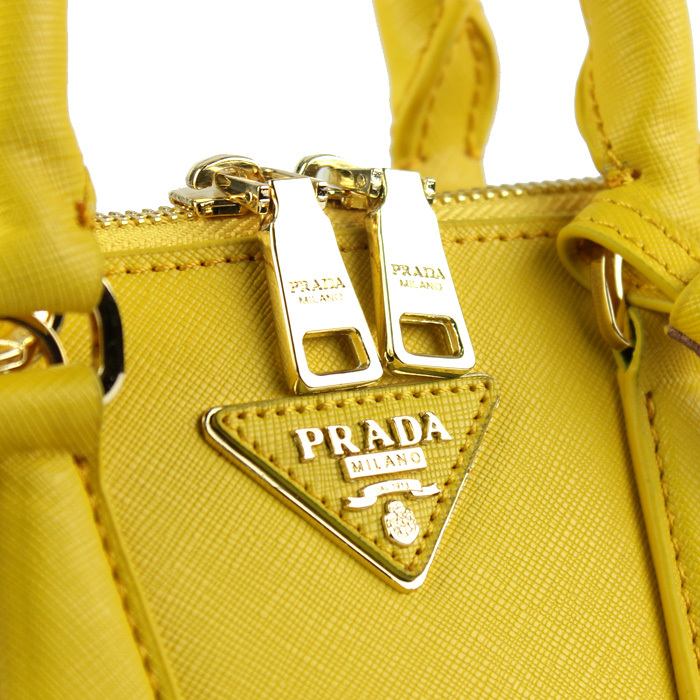 PRADA Saffiano Leather 25CM Two Handle Bag 0811 in Yellow