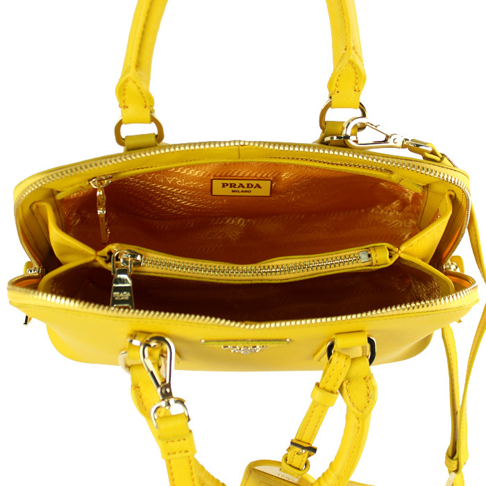 PRADA Saffiano Leather 25CM Two Handle Bag 0811 in Yellow