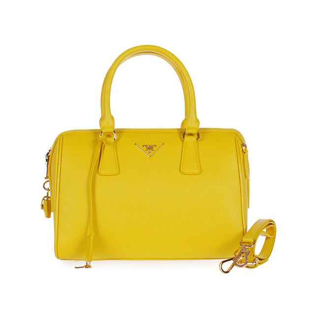 PRADA Saffiano Leather 30cm Two Handle Bag 1845 in Lemon yellow