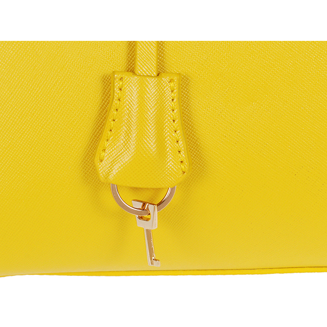 PRADA Saffiano Leather 30cm Two Handle Bag 1845 in Lemon yellow