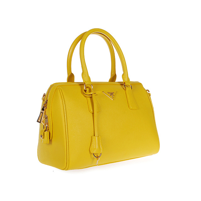 PRADA Saffiano Leather 30cm Two Handle Bag 1845 in Lemon yellow