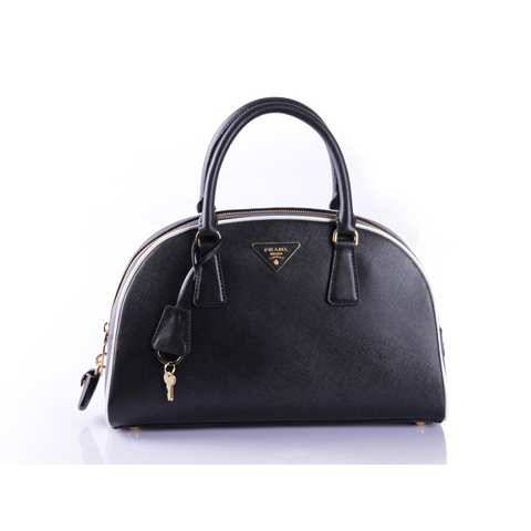 PRADA Saffiano Leather Tote Bag BL0852 in Black with white