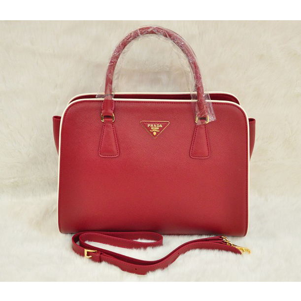 PRADA Saffiano Leather Tote Bag BN2609 in Claret